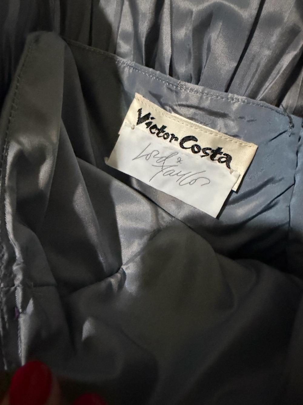 Vintage Elegance Victor Costa Strapless Iridescent Steel Gray Gown - Picture 3 of 10
